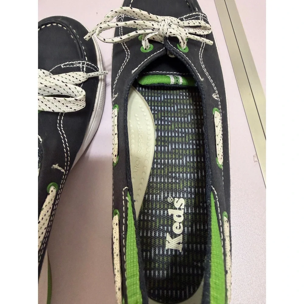 Keds Womens‎ Size 8 Boat Shoes Navy Green Lace Up Canvas Sneakers